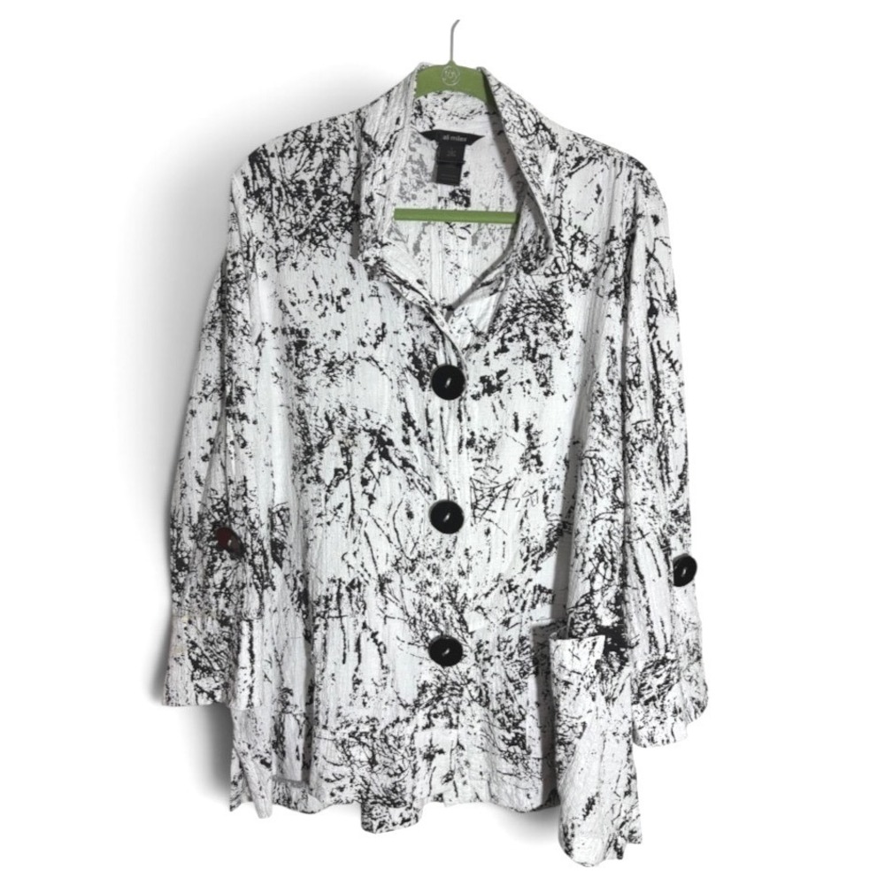 Ali Miles Abstract Print Blk White w Pockets Tunic Top sz LG